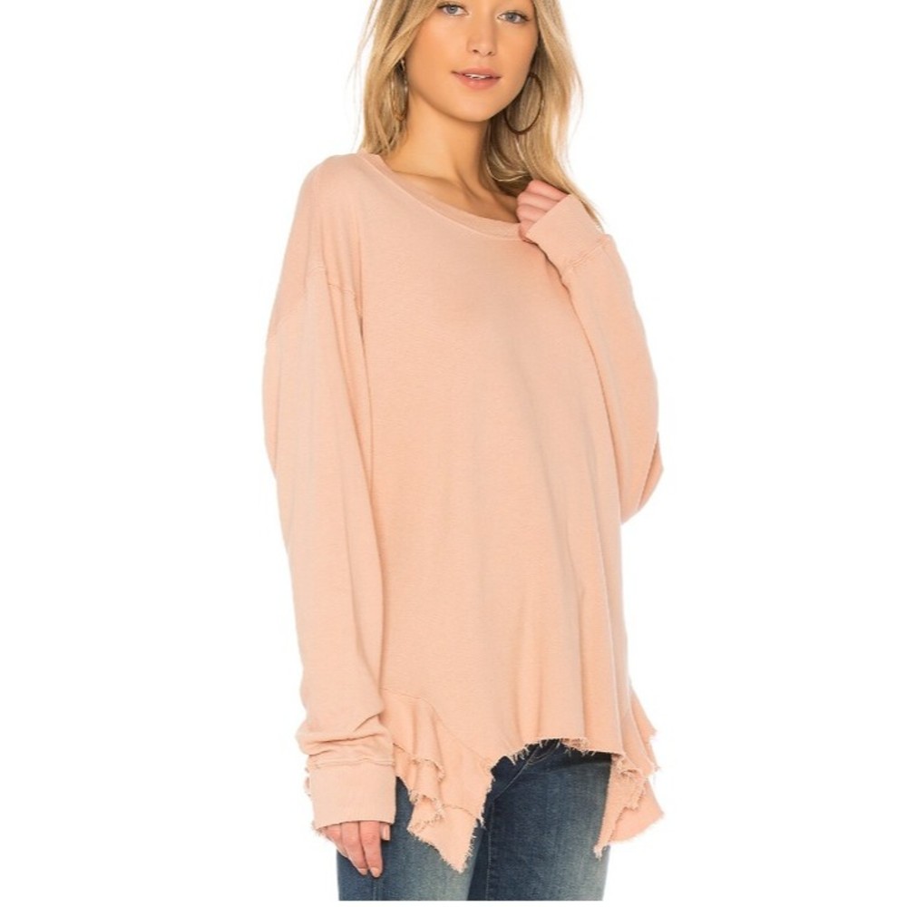 Revolve CURRENT ELLIOTT Sweatshirt Size S The Slouchy Ruffle Misty Rose Destroy
